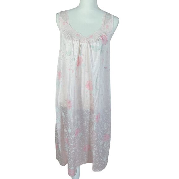 Vintage Other - Vintage Vanity Fair Pink Floral Satin Night Gown Lace Coquette Ballerina Size M